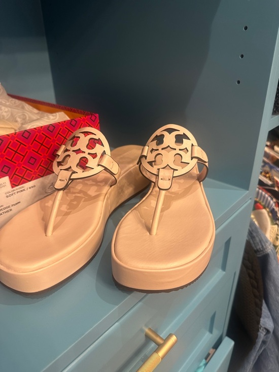 Tory Burch Miller Wedge Sandals Soft Pink -11 - Picture 3 of 8